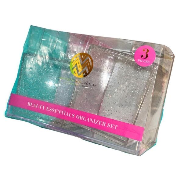 Macbeth Collection Silver Glitter Beauty Essentials Organizer Set 2 Jars & Tray - Picture 4 of 11